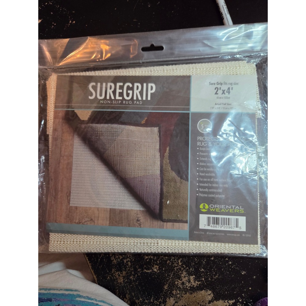 Oriental Weavers Sure Grip Non-Slip Rug Pad 2x4 White Polymer Coated Polyester